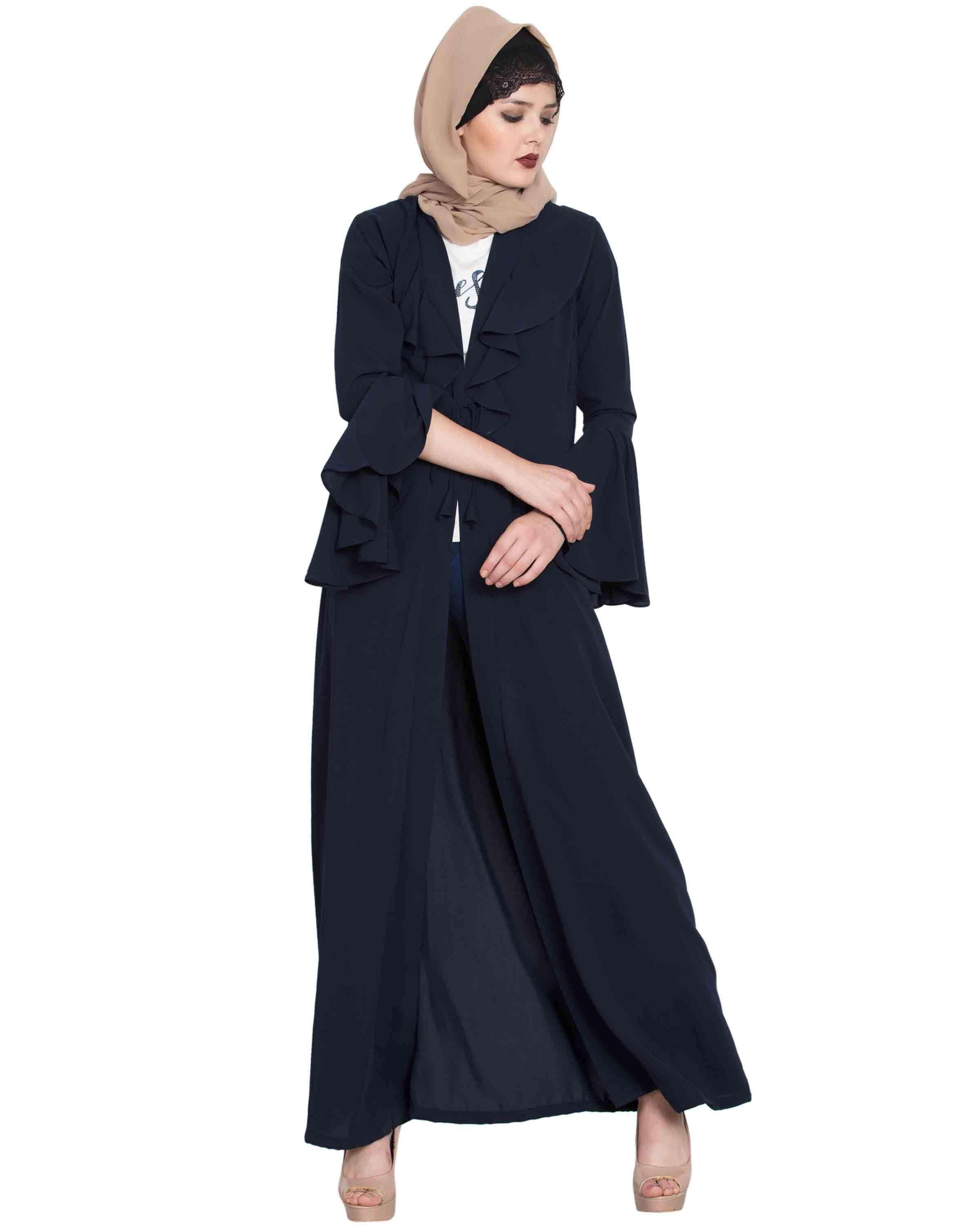 Bashariya Long Cardigan With Bell Sleeves Without Inner Abaya NavyBlue | Grocsy