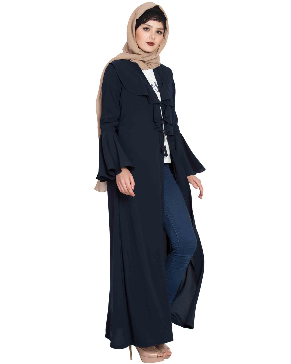 Bashariya Long Cardigan With Bell Sleeves Without Inner Abaya NavyBlue | Grocsy