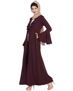 Bashariya Long Cardigan With Bell Sleeves Without Inner Abaya - Wine | Grocsy