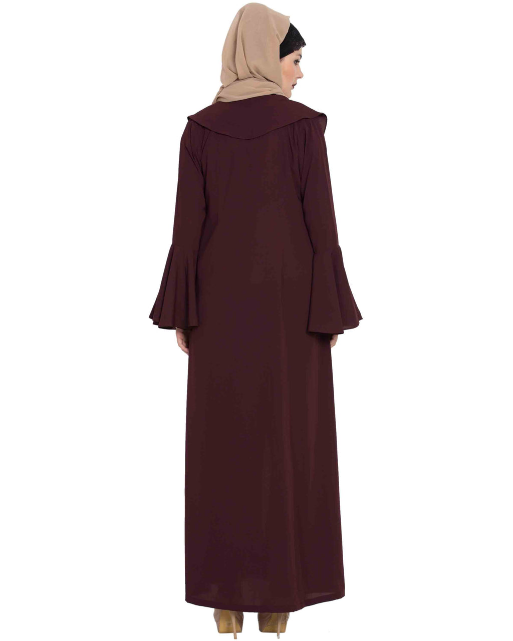 Bashariya Long Cardigan With Bell Sleeves Without Inner Abaya - Wine | Grocsy