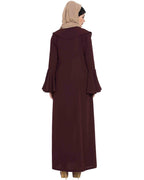 Bashariya Long Cardigan With Bell Sleeves Without Inner Abaya - Wine | Grocsy