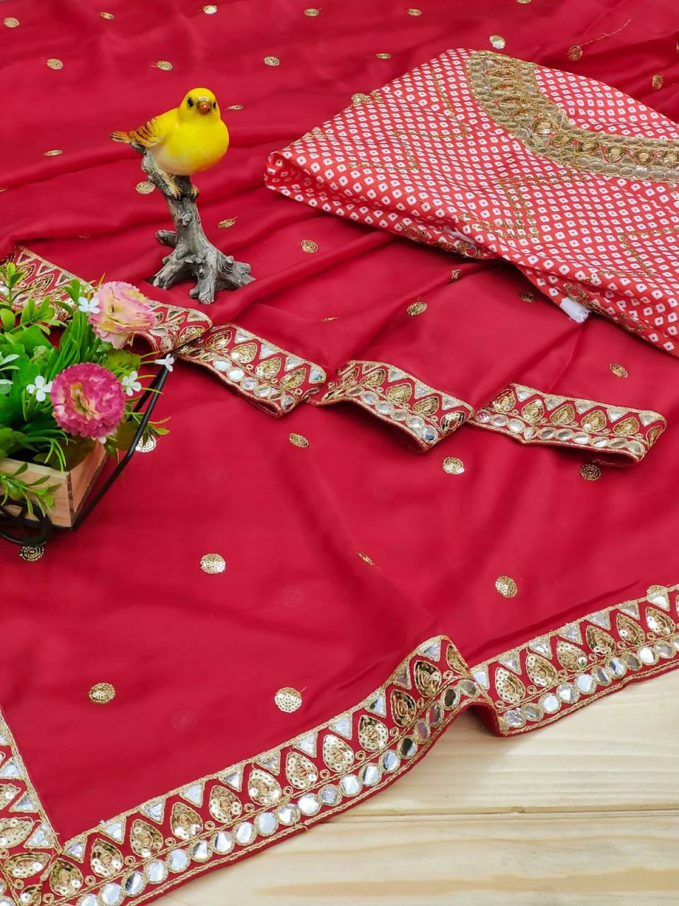 Joban Fashion Red Rangoli silk Party Wear Sarees | Grocsy