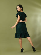 Myshka Women's Green Embroidered Cotton Round Neck A-Line Party Dress | Grocsy