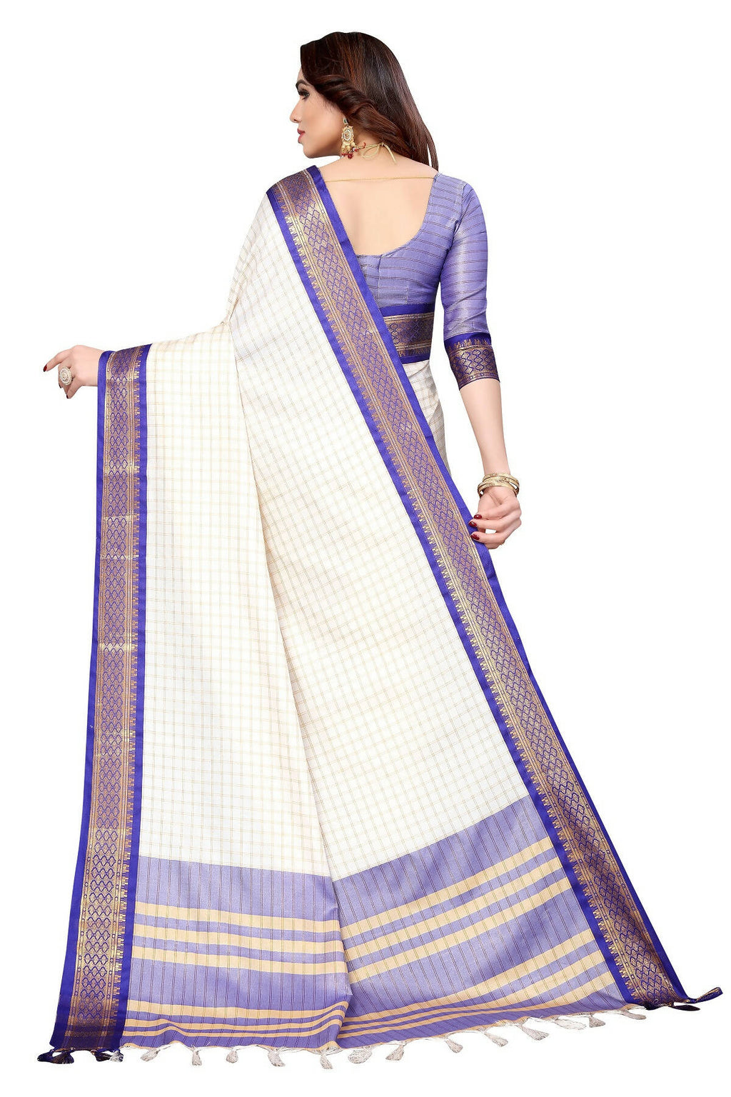 Vamika Weaving White Cotton Silk Saree (DEVAL PURPLE) | Grocsy