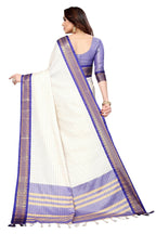 Vamika Weaving White Cotton Silk Saree (DEVAL PURPLE) | Grocsy