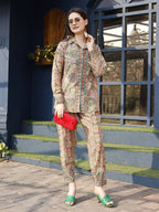 Orange & Green Rayon Paisley & Floral Printed Top with Matching Bottom - Eesha | Grocsy