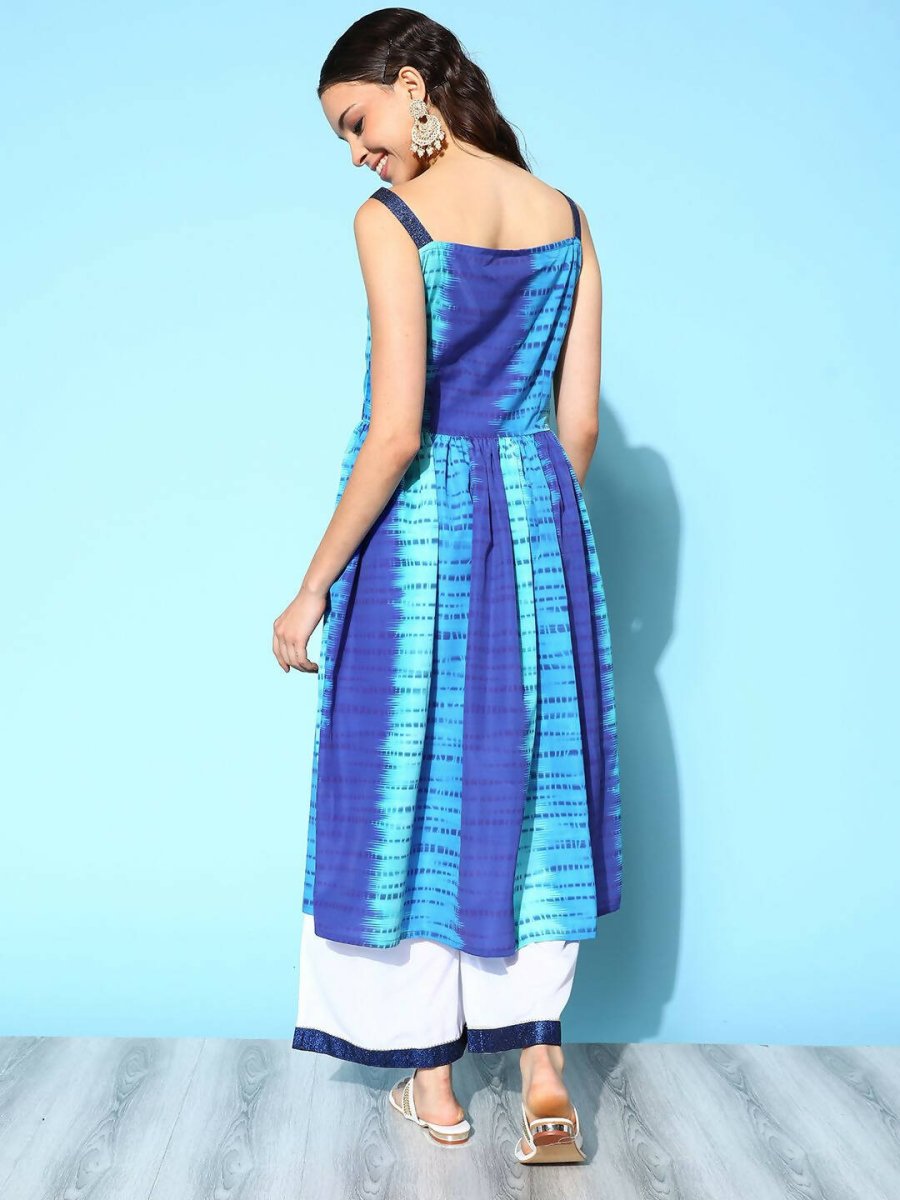 Ahalyaa Women's Royal Blue Crepe Digital Printed Kurta Palazzo Set | Grocsy