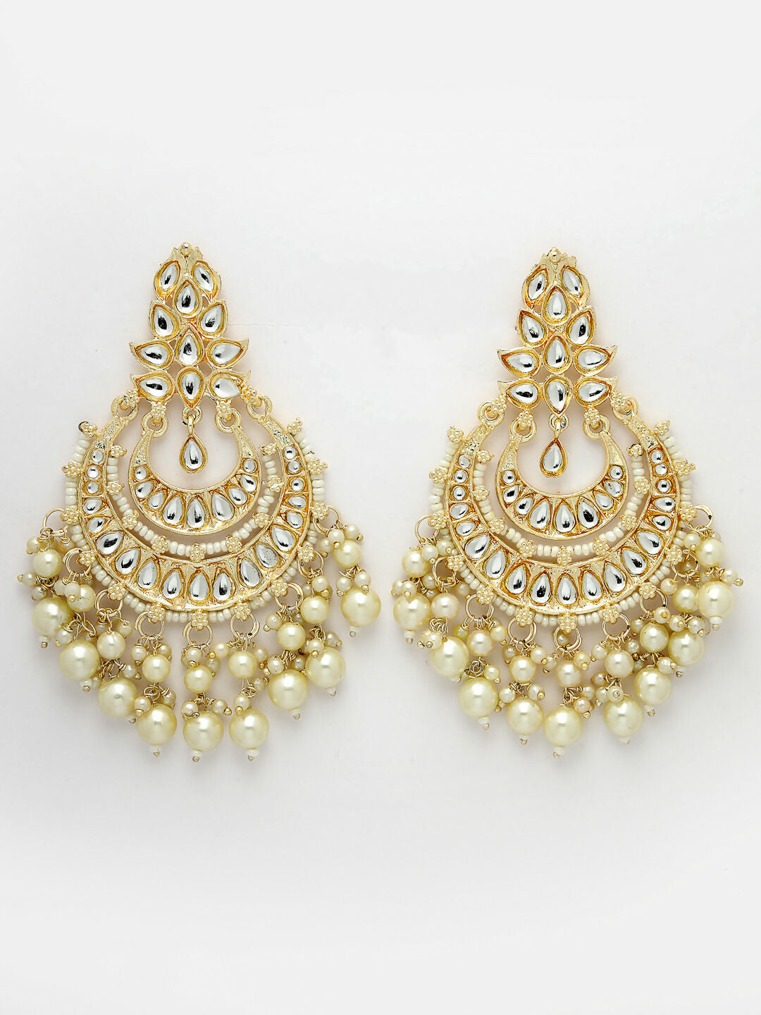 NVR Women Gold-Polished Kundan Chandbali Earrings | Grocsy