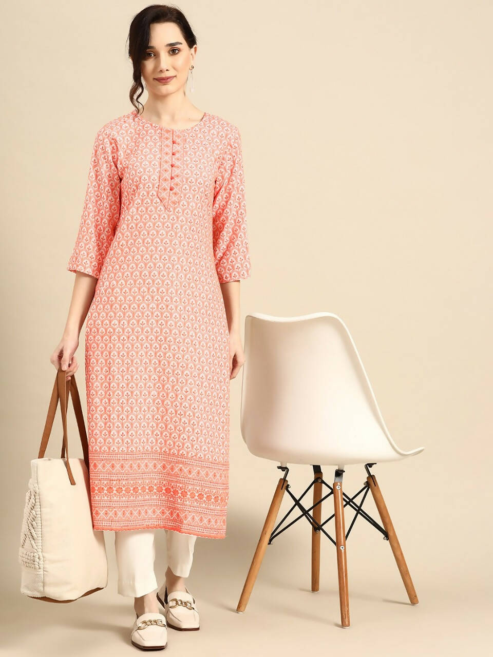 Deeps women's Orange Embroidered Rayon Kurta | Grocsy