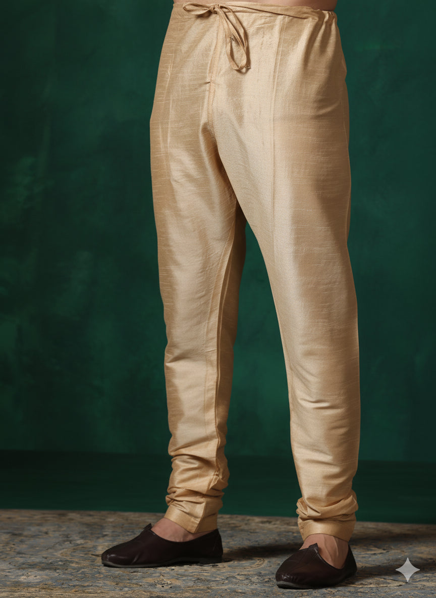 Zavaya Beige Plain Dupion Silk Churidar | Grocsy
