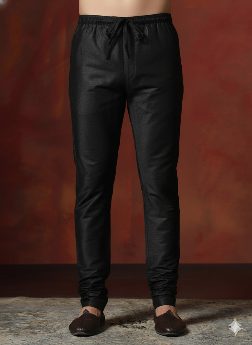 Zavaya Black Plain Dupion Silk Churidar | Grocsy