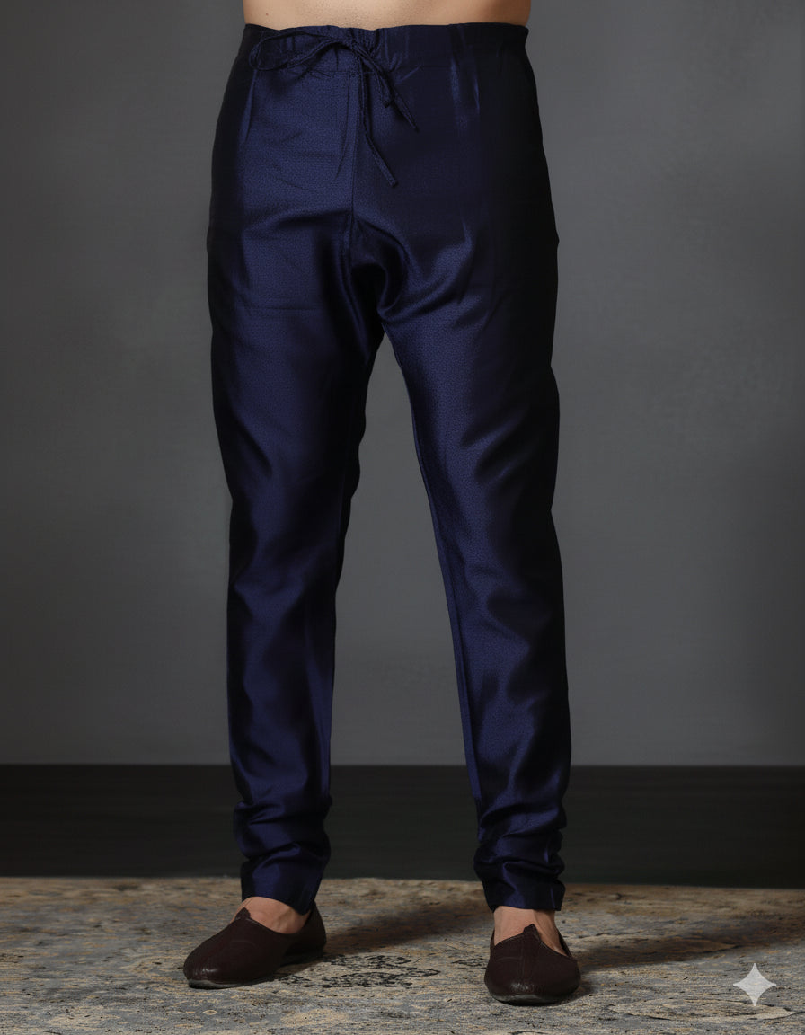 Zavaya Navy Blue Plain Dupion Silk Churidar | Grocsy