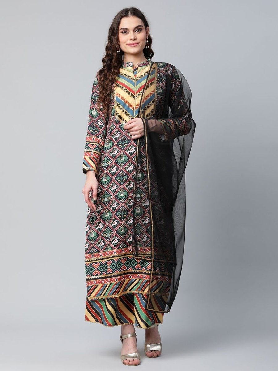 Ahalyaa Women's Multi Colour Crepe Digital Patola Printed Kurta Palazzo Set With Dupatta | Grocsy
