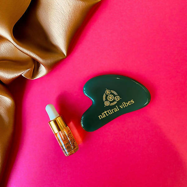 Natural Vibes Jade Gua Sha with Free Gold Beauty Elixir Oil | Grocsy