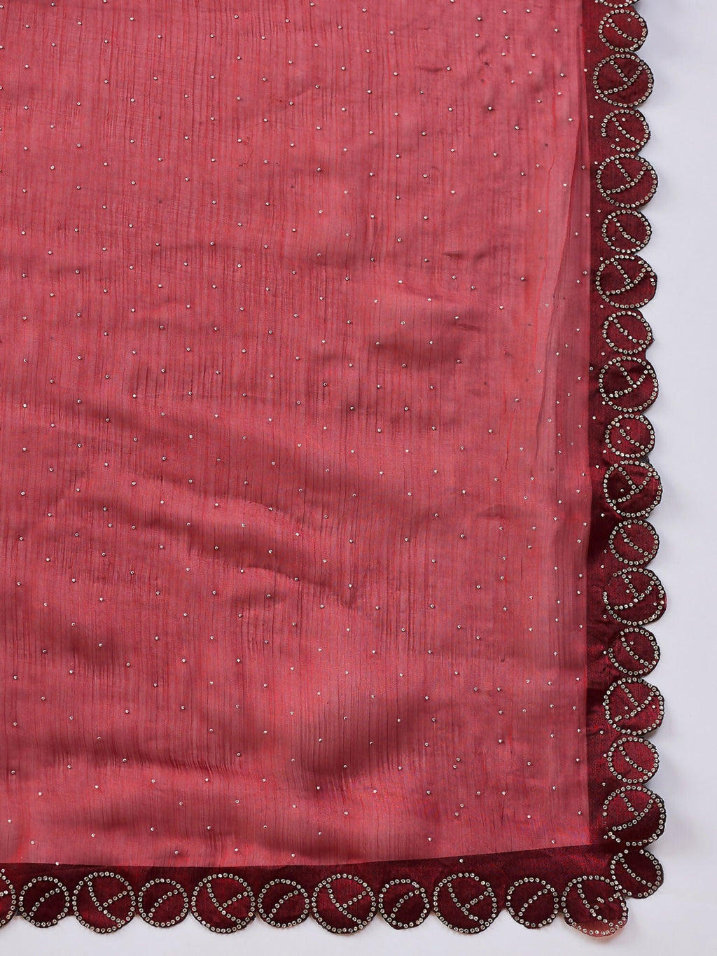 Brown Organza Swaroski Diamond Work Saree with Unstitched Blouse - Radha | Grocsy