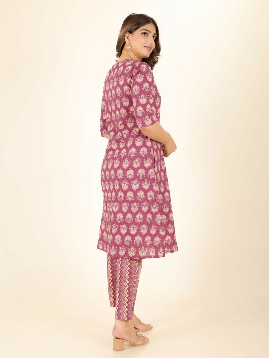 Aramya Pink Soft Cotton Floral Print A-line Kurta Set for Women | Grocsy