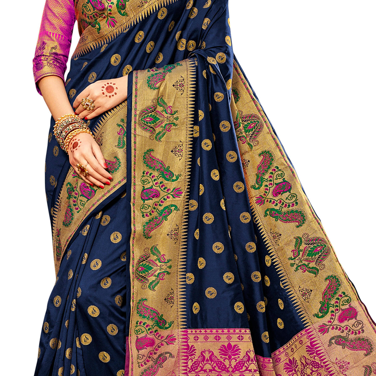 Vamika Royal Blue Designer Weaving Banrasi Silk Saree | Grocsy