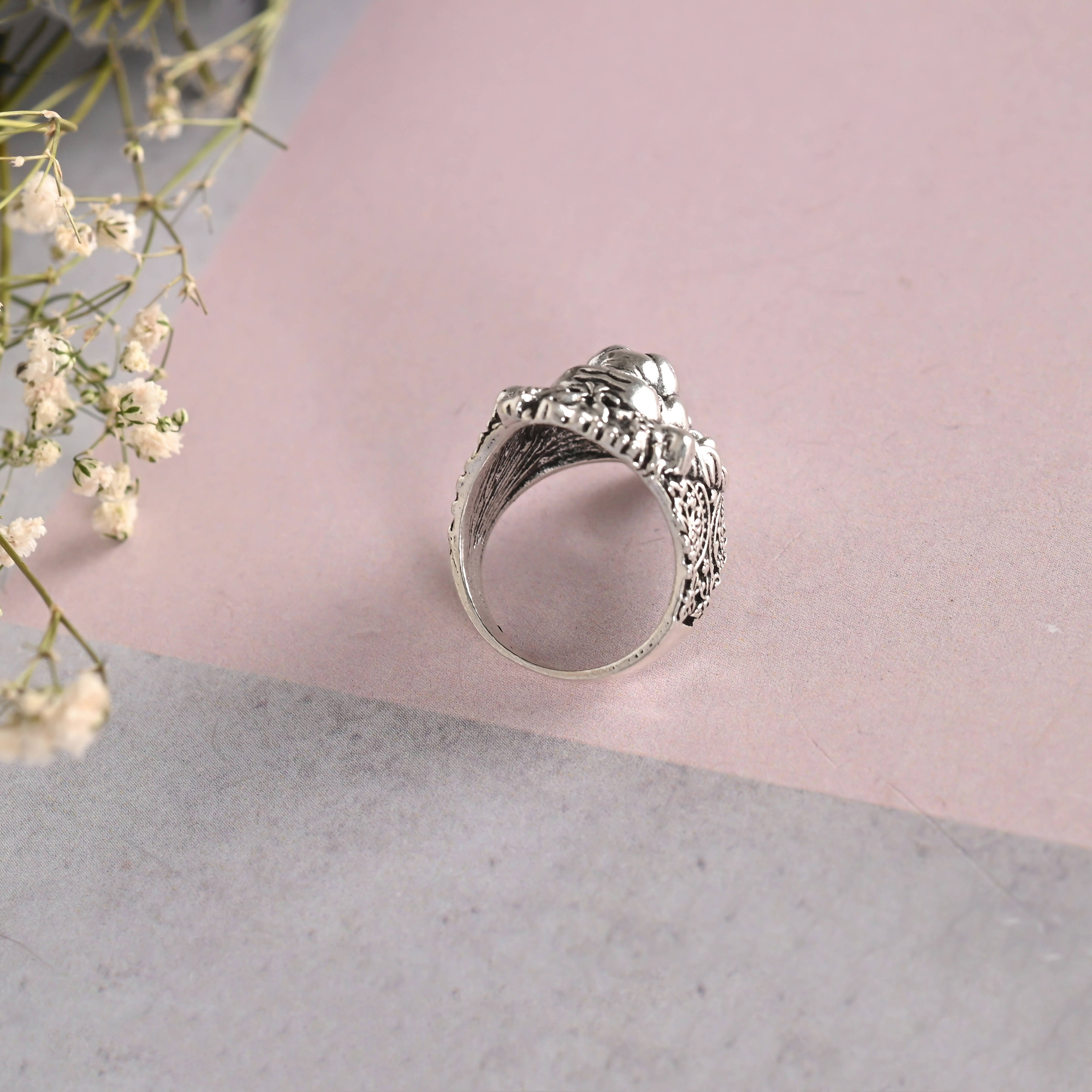 NVR Men Silver-Plated Lion Face Finger Ring | Grocsy