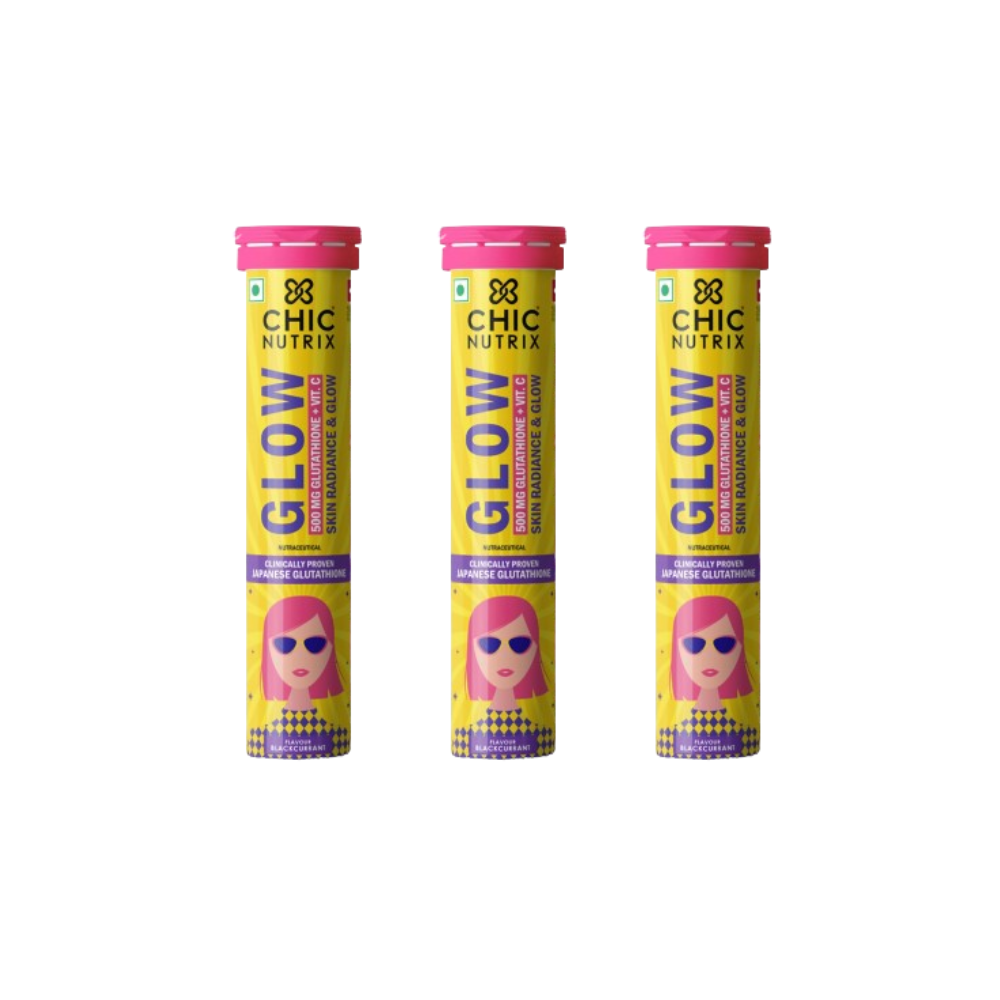 Chicnutrix Glow 500mg Effervescent Tablets - Black Currant Flavour Antioxidants For Clear, Glowing Skin | Grocsy