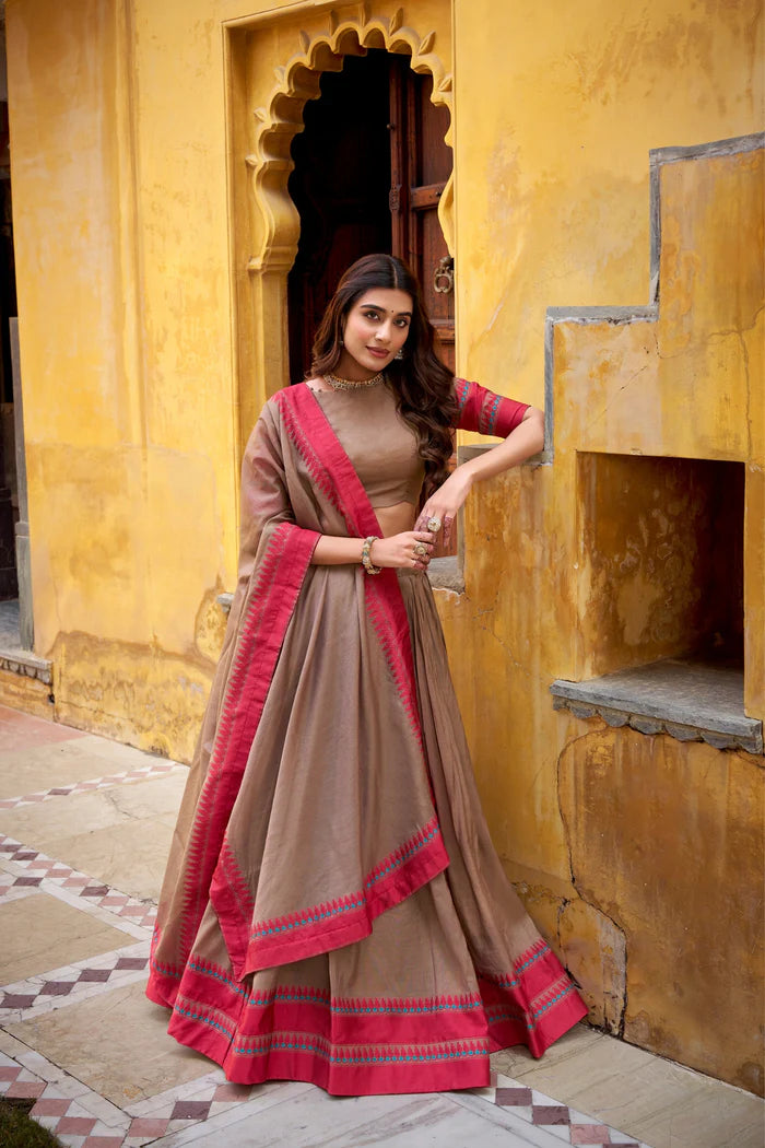 Evanik Pure Chanderi With Thread Work Lehenga Choli | Grocsy