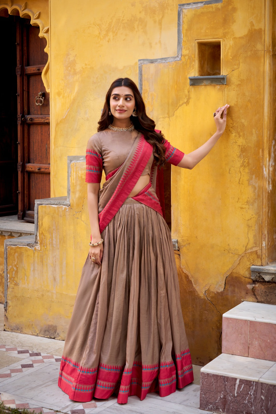 Evanik Pure Chanderi With Thread Work Lehenga Choli | Grocsy