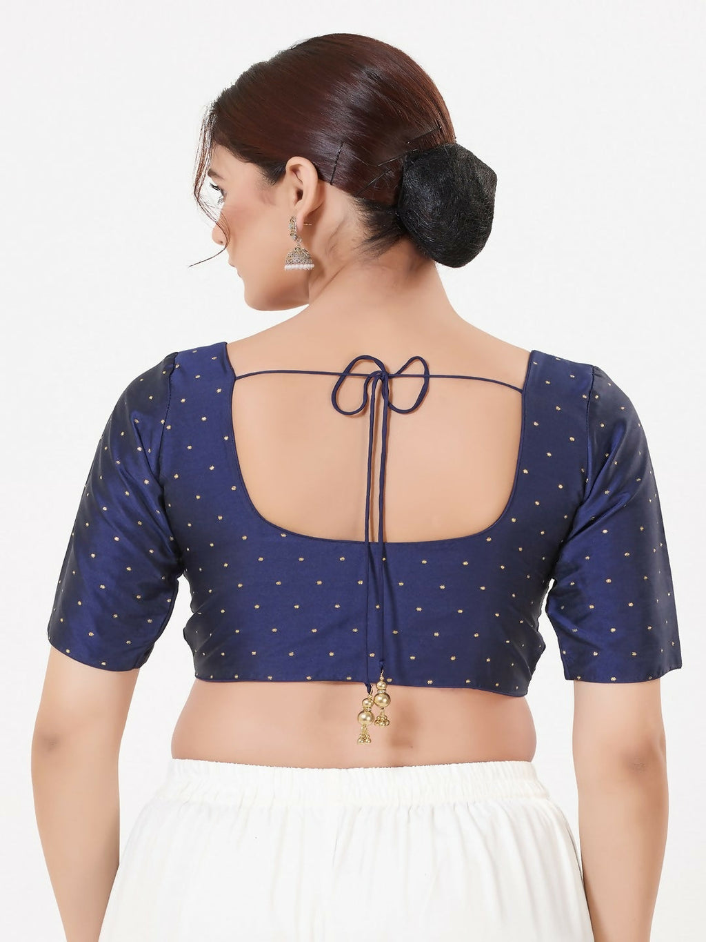 Joban Fashion Navy-Blue Taffeta Silk Elbow Sleeveless Front Open Blouse | Grocsy