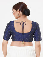 Joban Fashion Navy-Blue Taffeta Silk Elbow Sleeveless Front Open Blouse | Grocsy
