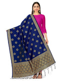 Mimosa Women's Floral Art Silk Navy Blue Dupatta | Grocsy
