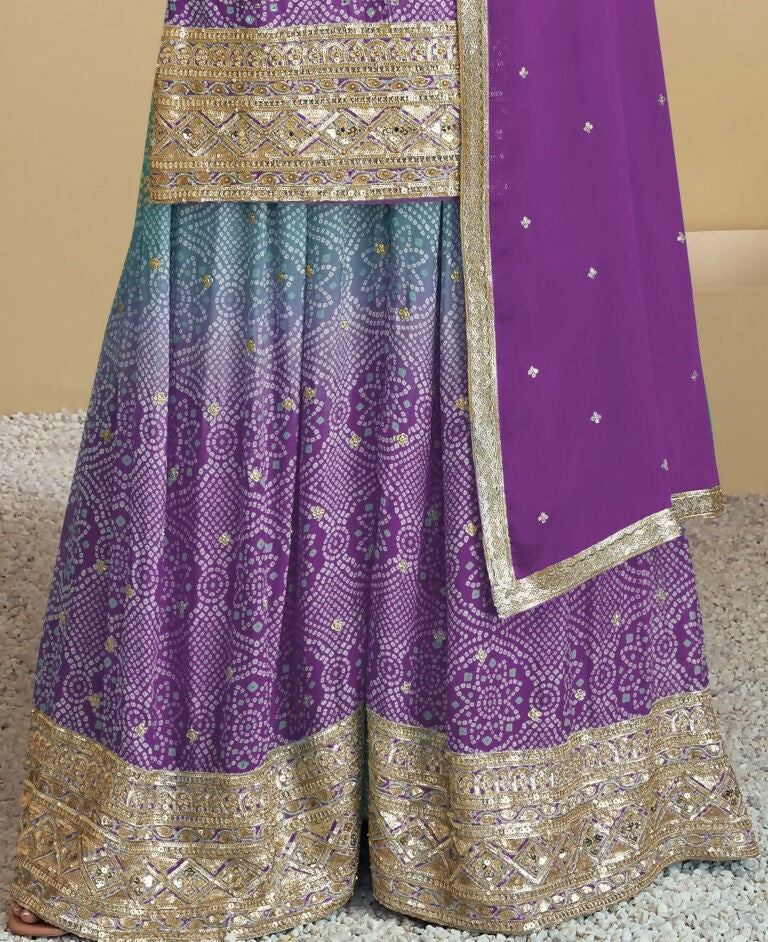 Vastranavya Bandhej Printed Chinon Chiffon Embroidered Sequins Pakistani Suit | Grocsy