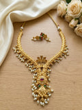 Jewel City Gold Plated Traditional Indian Necklace Set with Pearls, Ruby and Emerald Accents | Grocsy