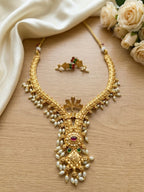 Jewel City Gold Plated Traditional Indian Necklace Set with Pearls, Ruby and Emerald Accents | Grocsy
