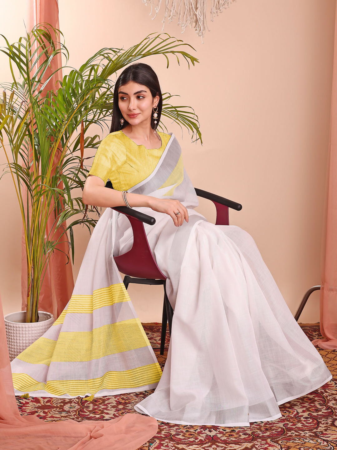 Shree Shyam Fashion The White Loom White Linen Cotton Saree | Grocsy
