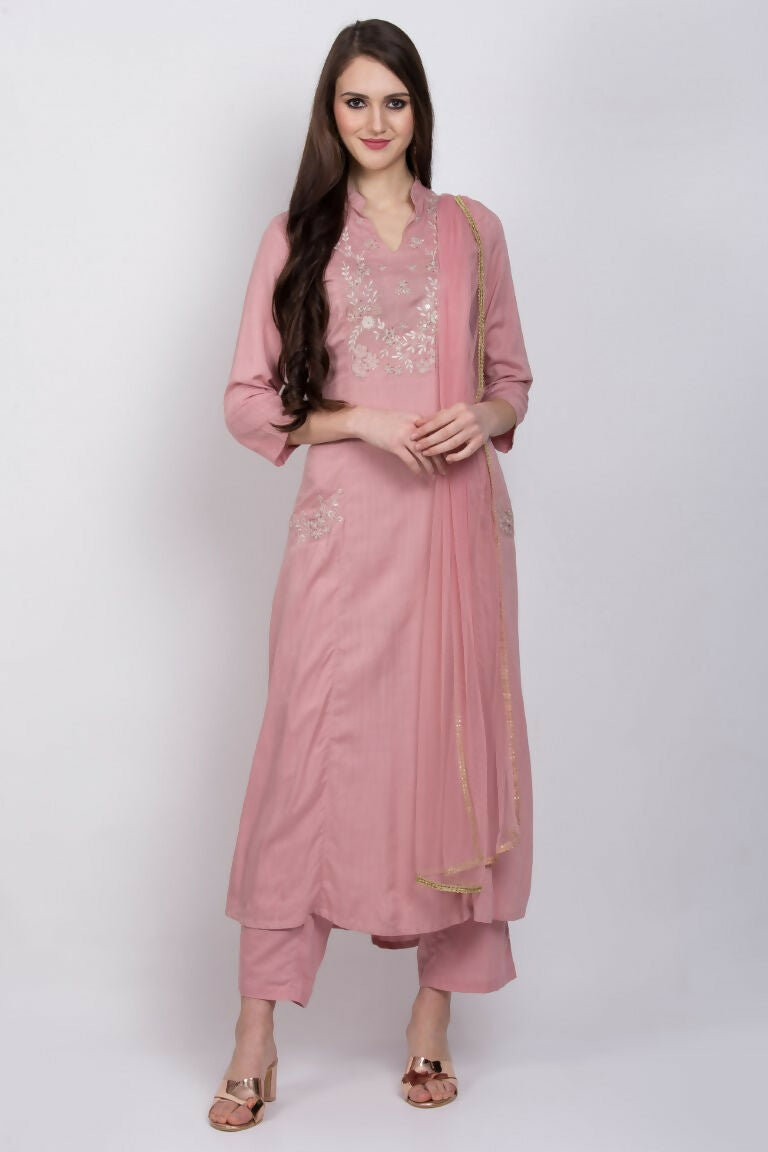 Joban Fashion Rose Gold Maslin Kurta Set | Grocsy
