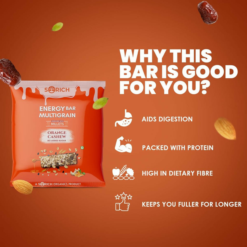 Sorich Organics Multigrain Energy Mini Bars Orange Cashew | Grocsy