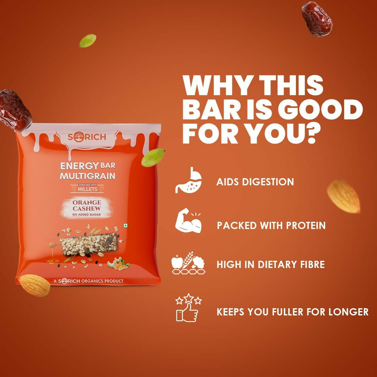 Sorich Organics Multigrain Energy Mini Bars Orange Cashew | Grocsy
