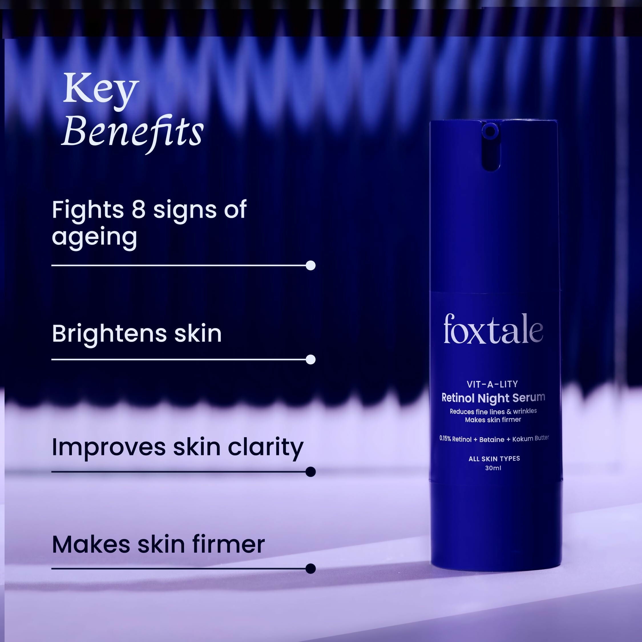 Foxtale 0.15% Beginner Friendly Retinol Night Serum, Anti-Aging, Reduces Fine Lines and Wrinkles, For Younger-looking Skin | Grocsy