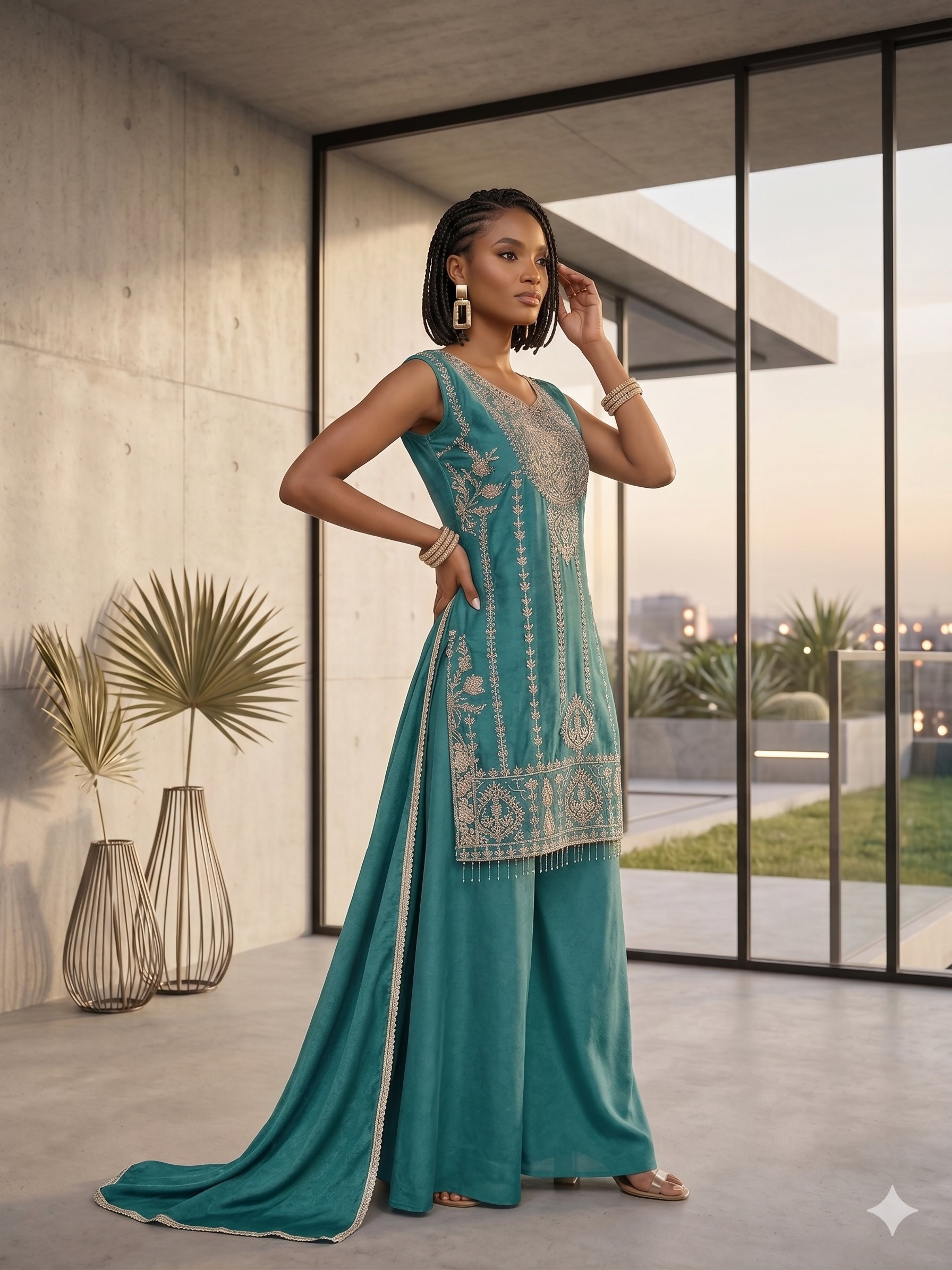 Teeya Creation Womens New Trendy Stylish Heavy Embroiedery With Beads Work Teal Kurta Set | Grocsy