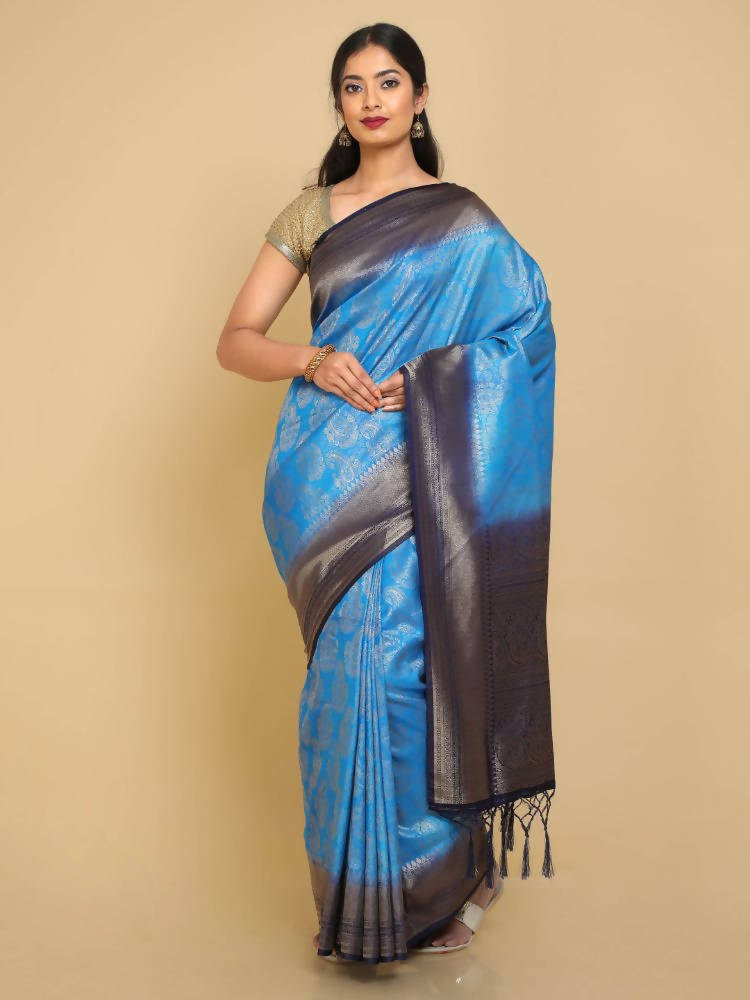 Kalamandir Ethnic Motifs Blue Silk Blend Saree | Grocsy