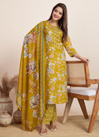 Prazu Fashion Yellow Printed Cotton Blend Festival Wear Salwar Suit | Grocsy