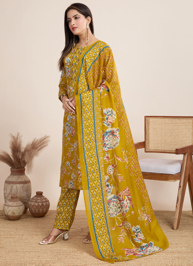 Prazu Fashion Yellow Printed Cotton Blend Festival Wear Salwar Suit | Grocsy