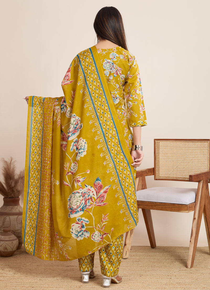 Prazu Fashion Yellow Printed Cotton Blend Festival Wear Salwar Suit | Grocsy