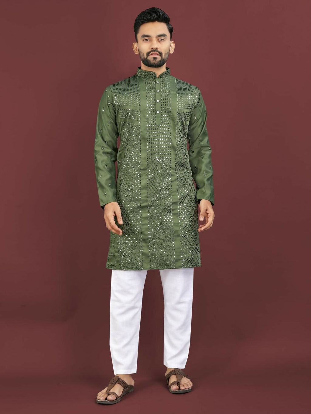 Anaita Dark Green Embroidered Silk Straight Kurta | Grocsy