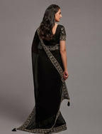PR Fashion Black Zometo Embroidery Lace Saree | Grocsy