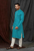 Joban Fashion Blue Self Jacquard Kurta Pyjama | Grocsy