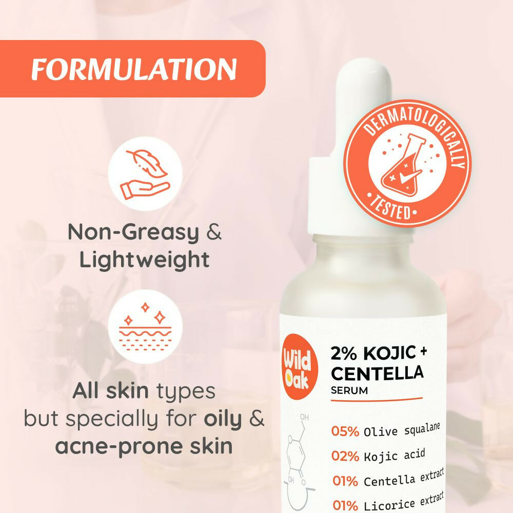 Wild Oak 2% Kojic + Centella Face Serum For Hyperpigmentation Brightening Sun Damage & Melasma Care | Grocsy