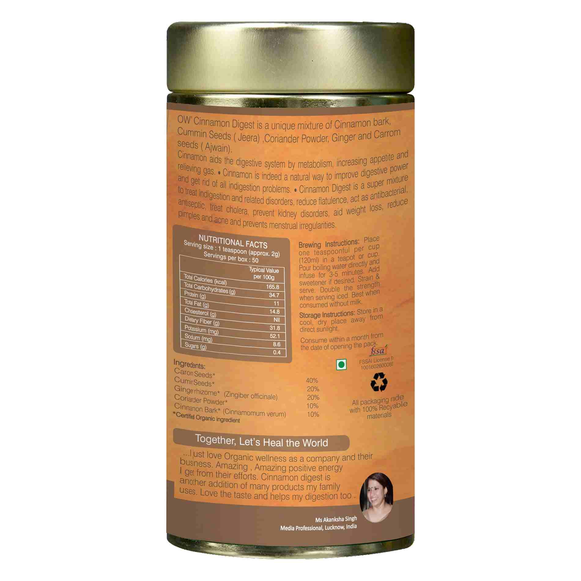 Organic Wellness Cinnamon Digest Leaf Tea Tin Pack | Grocsy
