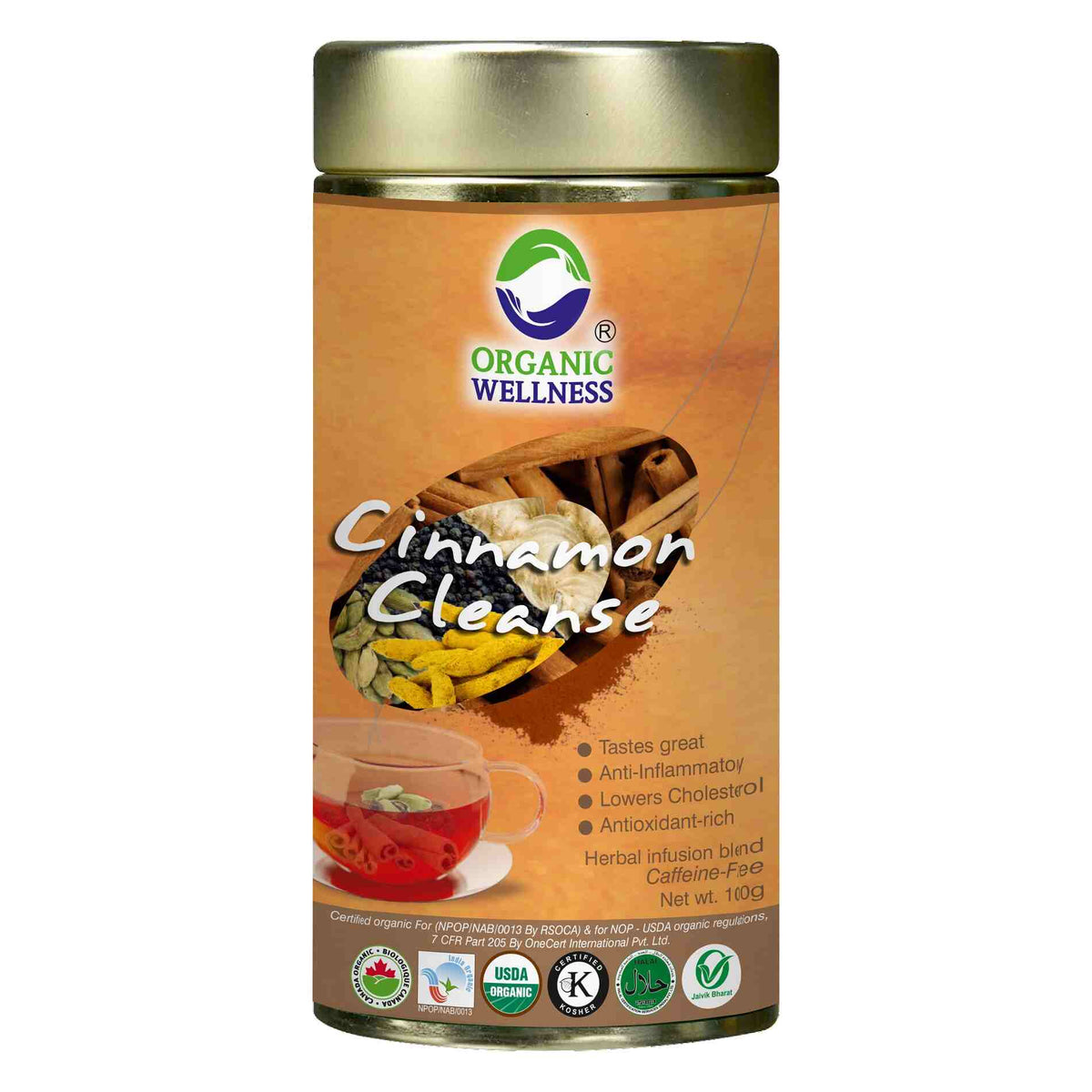 Organic Wellness Cinnamon Cleanse Leaf Tea Tin Pack | Grocsy