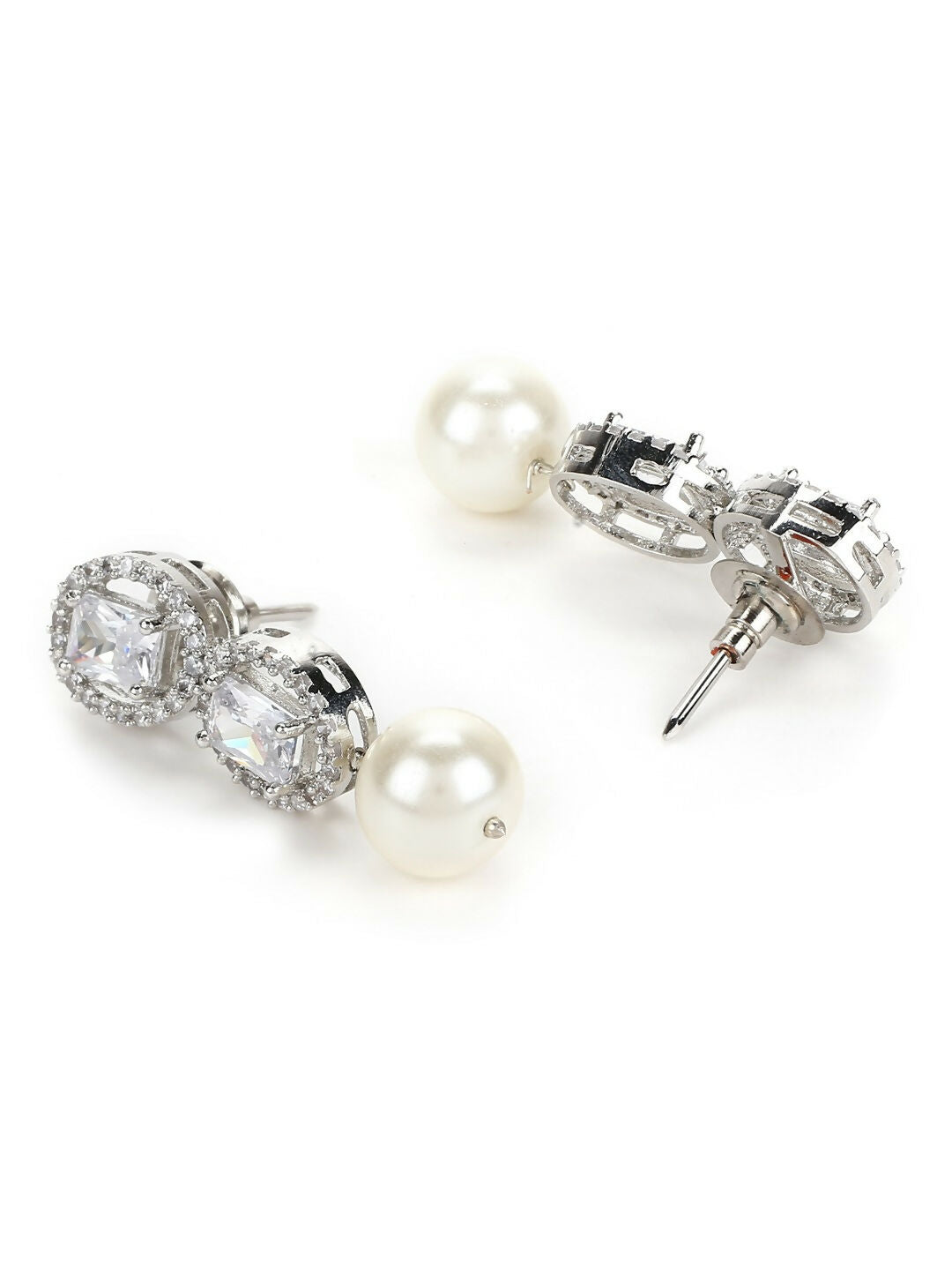 Stone Earrings with Pearls Drop- Ruby Raang | Grocsy