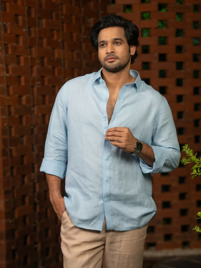 Linen Sky Blue Pearl Drift Shirt By Hilo Design | Grocsy