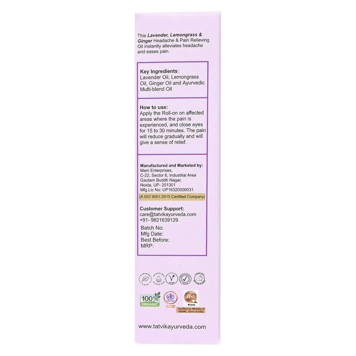 Tatvik Ayurveda Shuddhabuti Headache & Pain Releiving Oil (Lemongrass, Ginger & Tulsi) | Grocsy